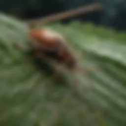 A close-up of a tick on a leaf showcasing its natural habitat.