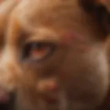 Close-up of a dog's skin showing signs of red mange.