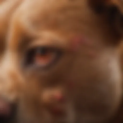 Close-up of a dog's skin showing signs of red mange.