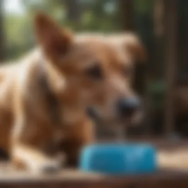 A happy dog drinking water from a bowl