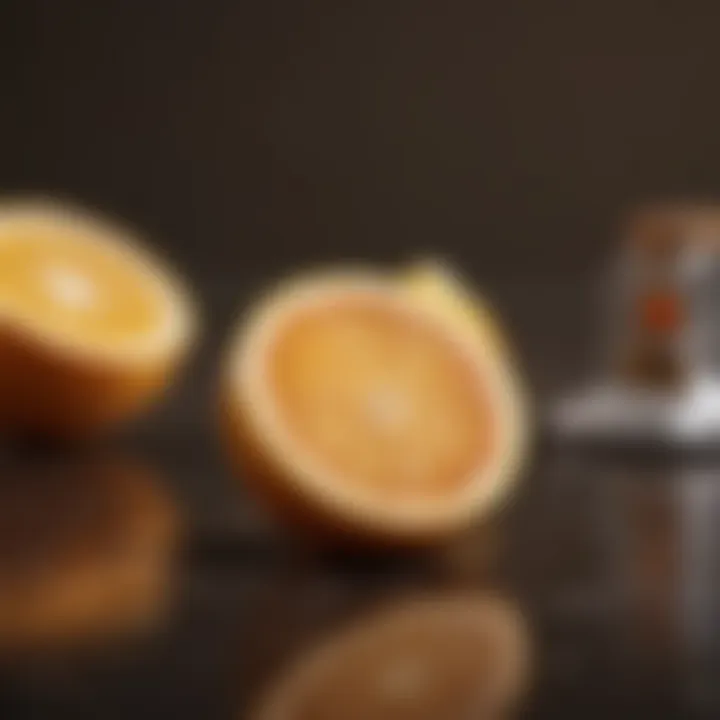 Citrus essential oils displayed with orange and lemon slices.