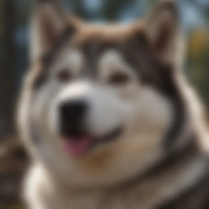 A Siberian Husky being groomed with a brush