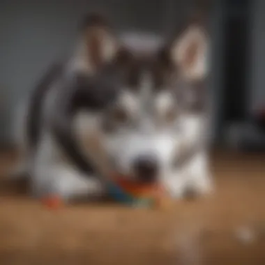 A Siberian Husky engaging with an interactive toy