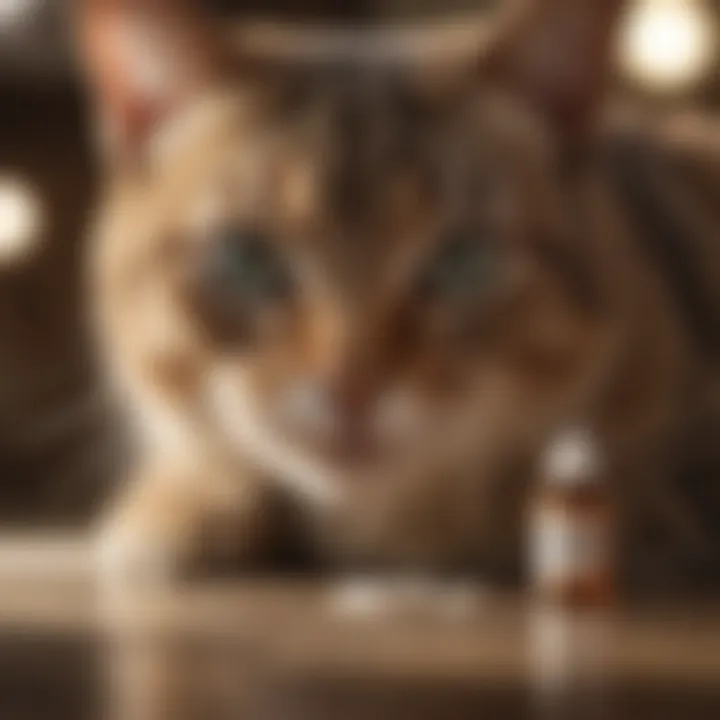 A cat receiving topical flea medication application.