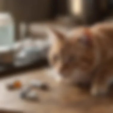 Diverse Flea Treatments for Cats A variety of cat flea medications arranged on a table.