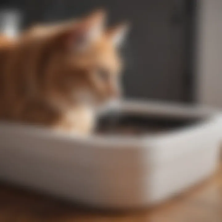 A cat interacting with a litter box