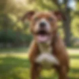 A pit bull enjoying a sunny day in a park, symbolizing freedom and joy.