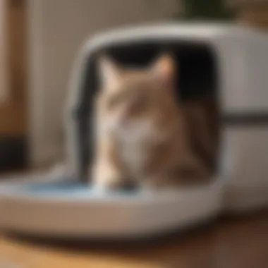 Cat using an automatic litter box
