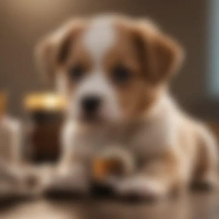 A veterinarian examining a puppy