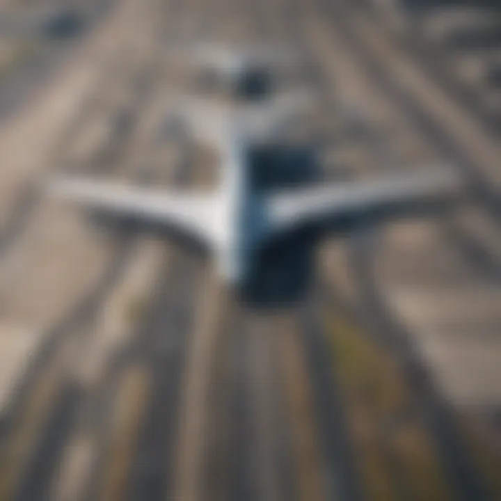 Aerial view of a bustling international airport with multiple runways and planes.