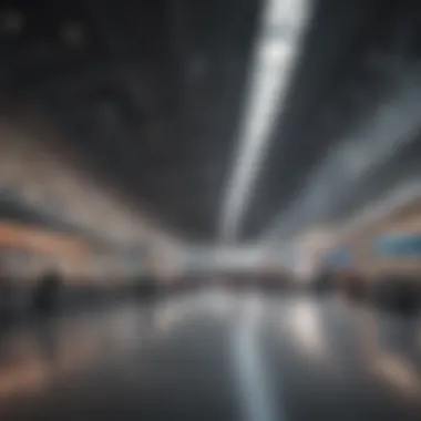 Passengers navigating through a modern terminal with diverse amenities.