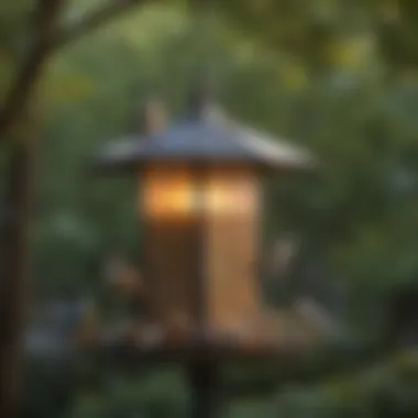 Birds at a Backyard Feeder A diverse selection of bird species feeding at a bird feeder in a backyard.