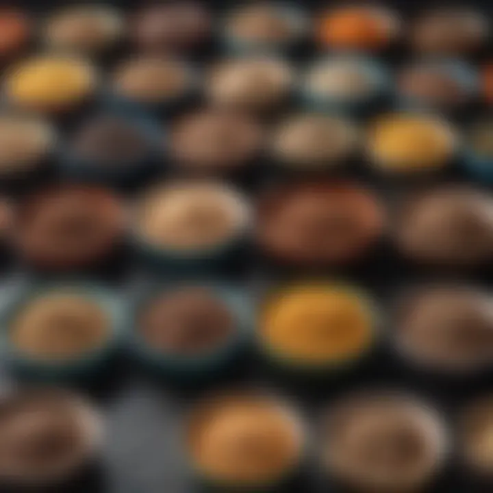 Colorful bowls of grain-free dog food