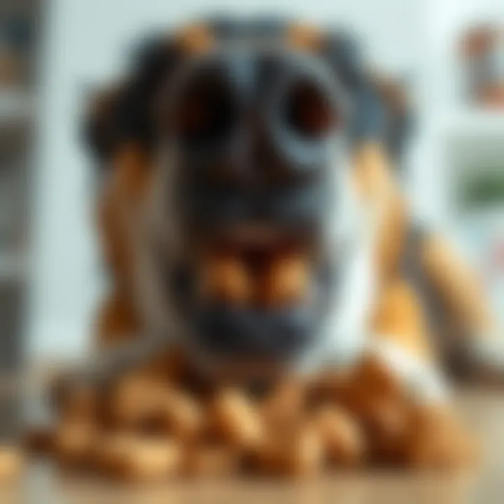 Impact of Kibble on Dental Health Close-up of dog's teeth after eating kibble