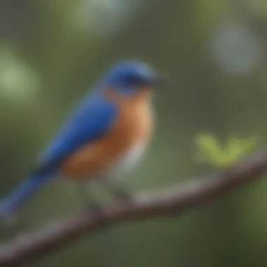 A vibrant bluebird perched on a tree branch in Texas