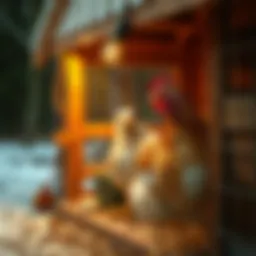 A cozy chicken coop equipped with a heater during winter