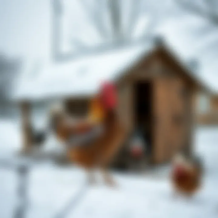 Chicken Coop in Snowy Setting An outdoor scene showcasing a chicken coop in a snowy environment