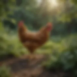 A serene free-range chicken habitat showcasing lush greenery and open spaces.