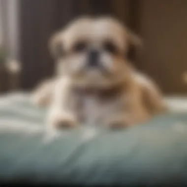 A serene Shih Tzu resting comfortably on a stylish pet bed.