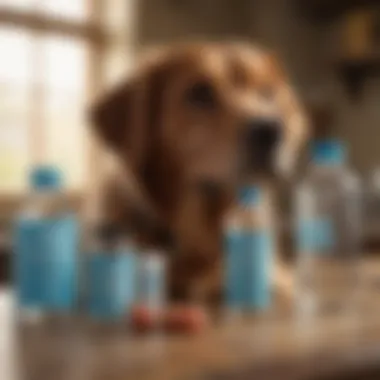 Ingredients of dog water additives displayed on a table