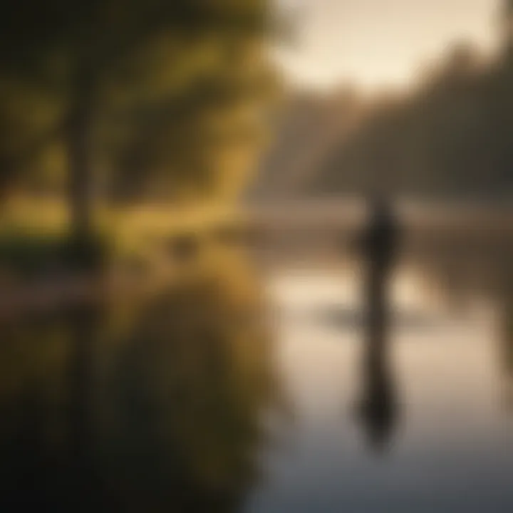 Angler casting a line at Cedar Creek Lake during sunset.