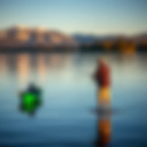 Tranquil Morning Fishing at Lake Tahoe Tranquil morning at Lake Tahoe with fishermen casting lines