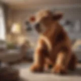 Giant cow teddy bear in a cozy living room setting