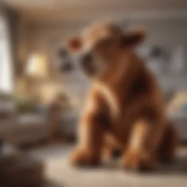 Giant cow teddy bear in a cozy living room setting