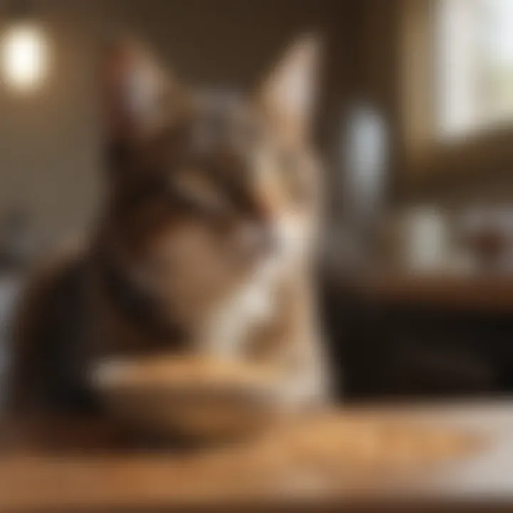 A happy cat enjoying a bowl of grain-free food, highlighting feline satisfaction.