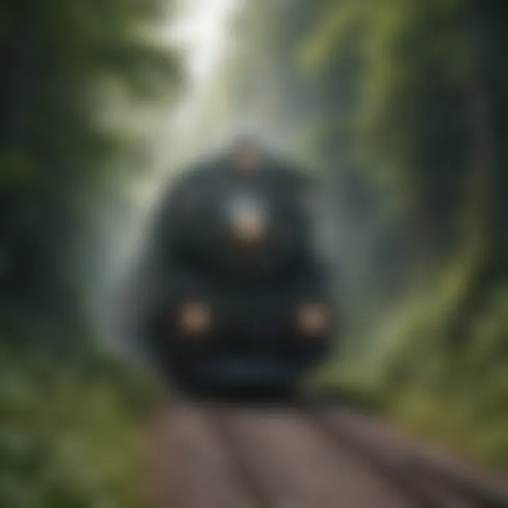 A classic Canadian train traveling through lush forests