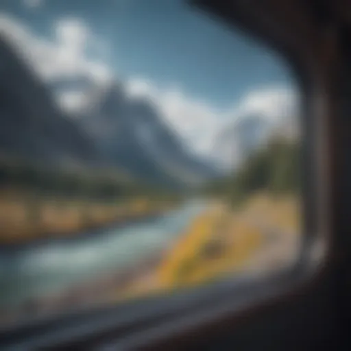 Scenic view of the Rocky Mountains from a train window
