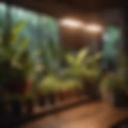 Variety of grow lights illuminating a home garden setup