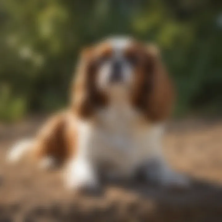 A charming King Charles Spaniel basking in the sunlight