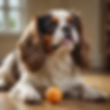 A playful King Charles Spaniel engaging with a toy