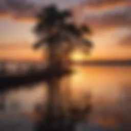 A serene view of Lake Livingston at sunset, showcasing vibrant colors reflecting on the water.