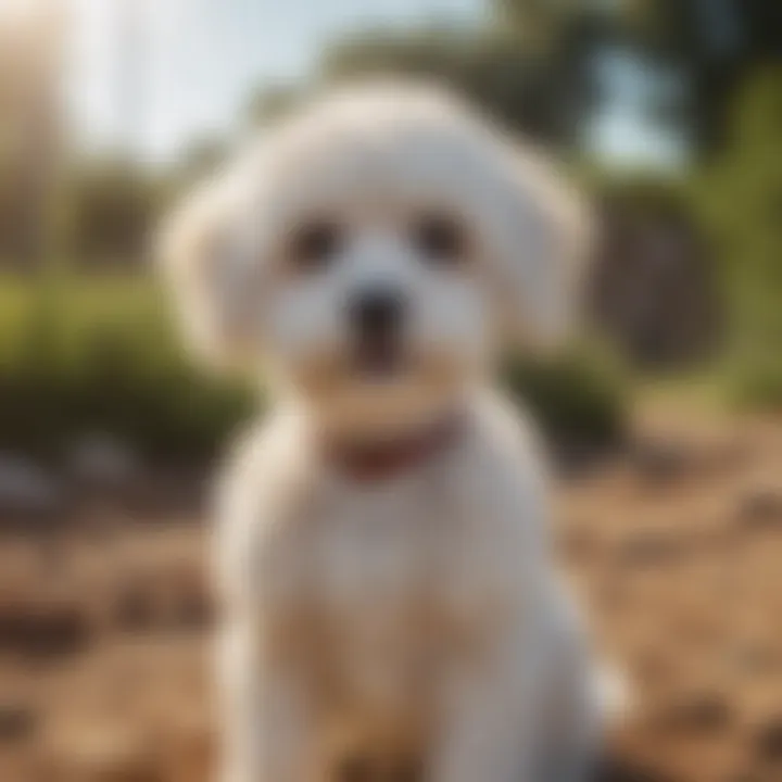 Maltese-Poodle puppy enjoying a sunny day outdoors