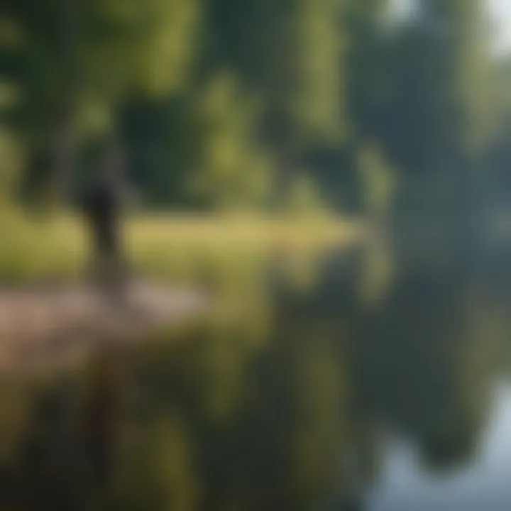 Angler casting a line into a scenic lake