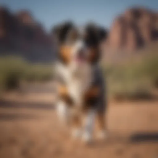 Miniature Australian Shepherd playing in the Las Vegas desert