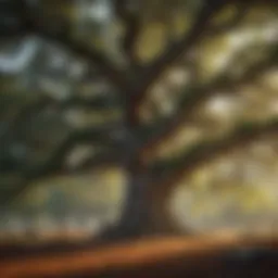 A majestic ancient oak tree with sprawling branches