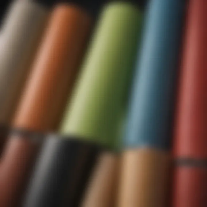 Various materials and colors of pet screen rolls displayed