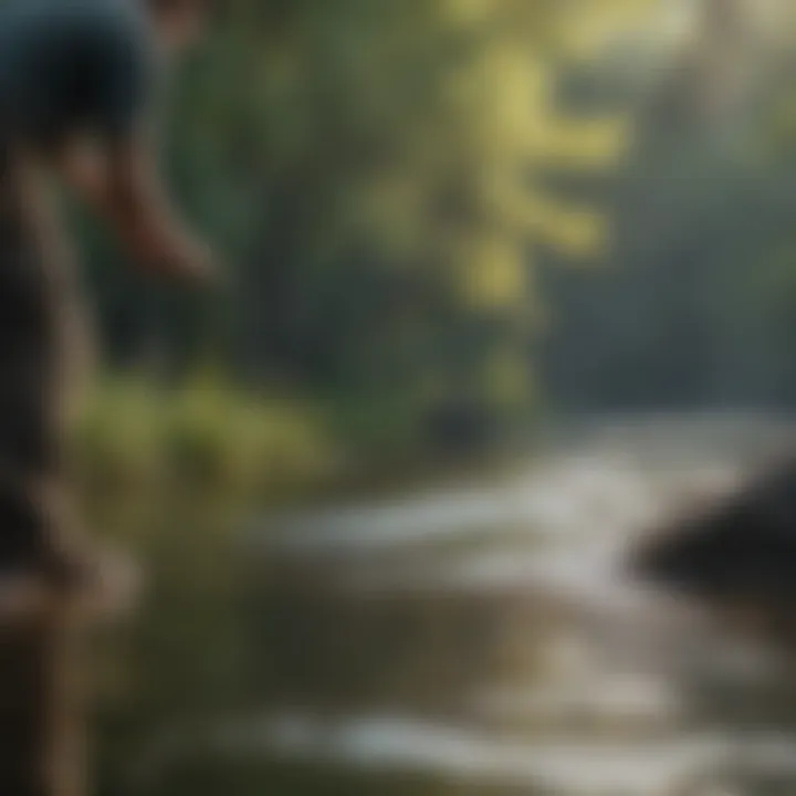 Close-up of a fisherman casting a line into the water