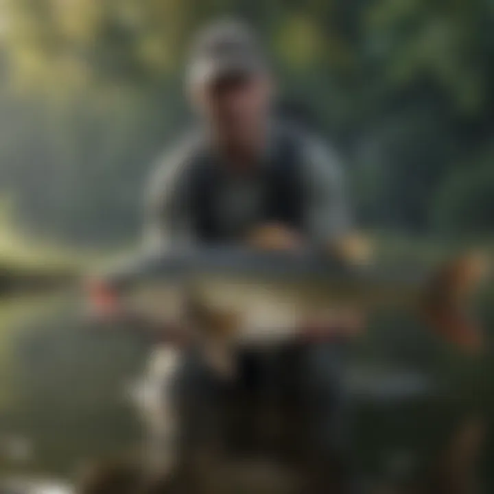 Angler using specialized gear for bass fishing.