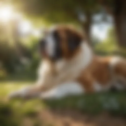 Majestic Saint Bernard lounging in a sunny garden