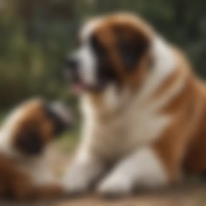 A joyful Saint Bernard playing with a child