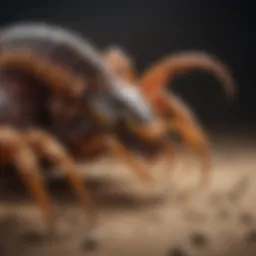 A close-up of a scorpion in its natural habitat, showcasing its unique anatomy and coloration.