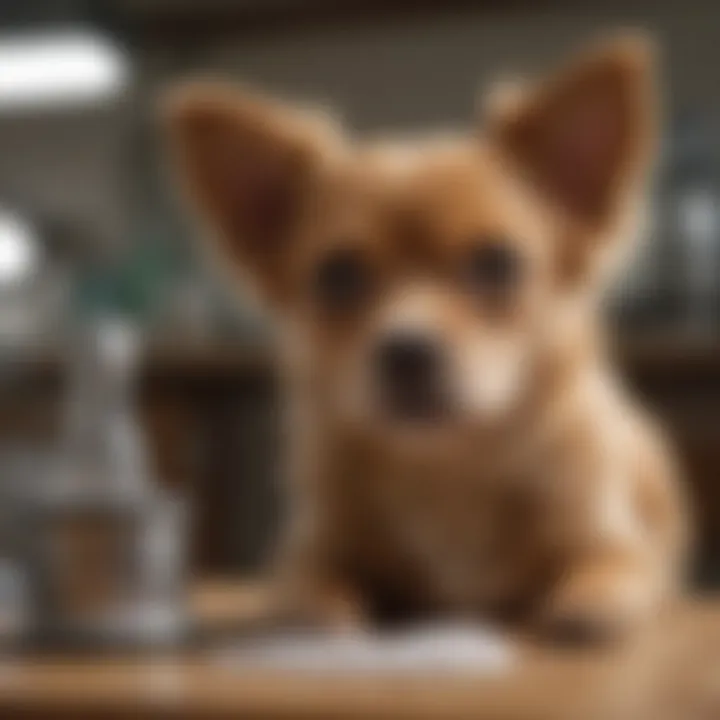 A small purebred dog receiving veterinary care and attention.