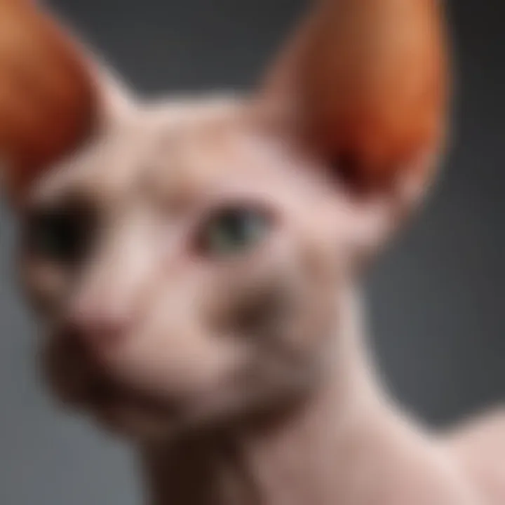 A close-up of a Sphynx cat showcasing its unique skin texture and features.