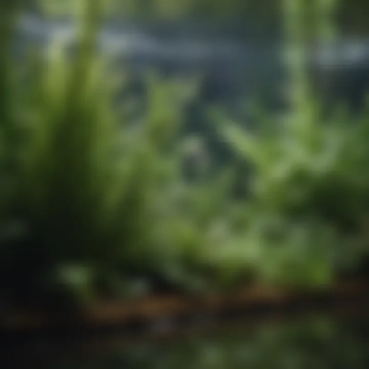 Close-up of aquatic plants thriving in a square tank