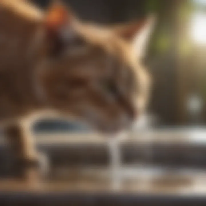 Cat happily drinking from a flowing water fountain