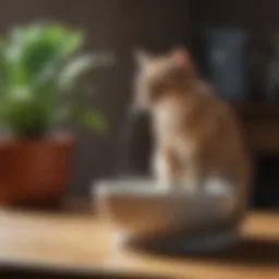 Elegant ceramic cat fountain with flowing water